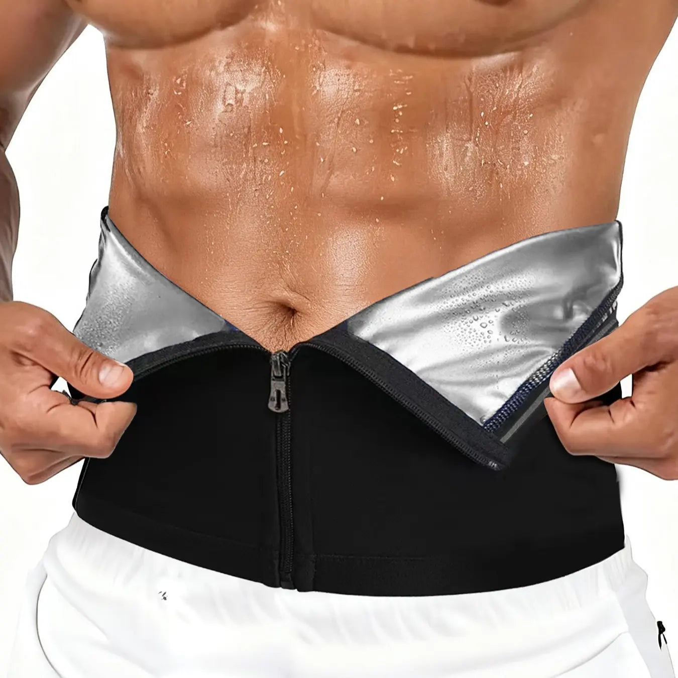 Waist Trainer Trimmer Zipper Sweat Belt Band for Men, Sauna Belt Suit Workout, Sporty Design, All Seasons, Plain Pattern, Fitness Waist Trainer