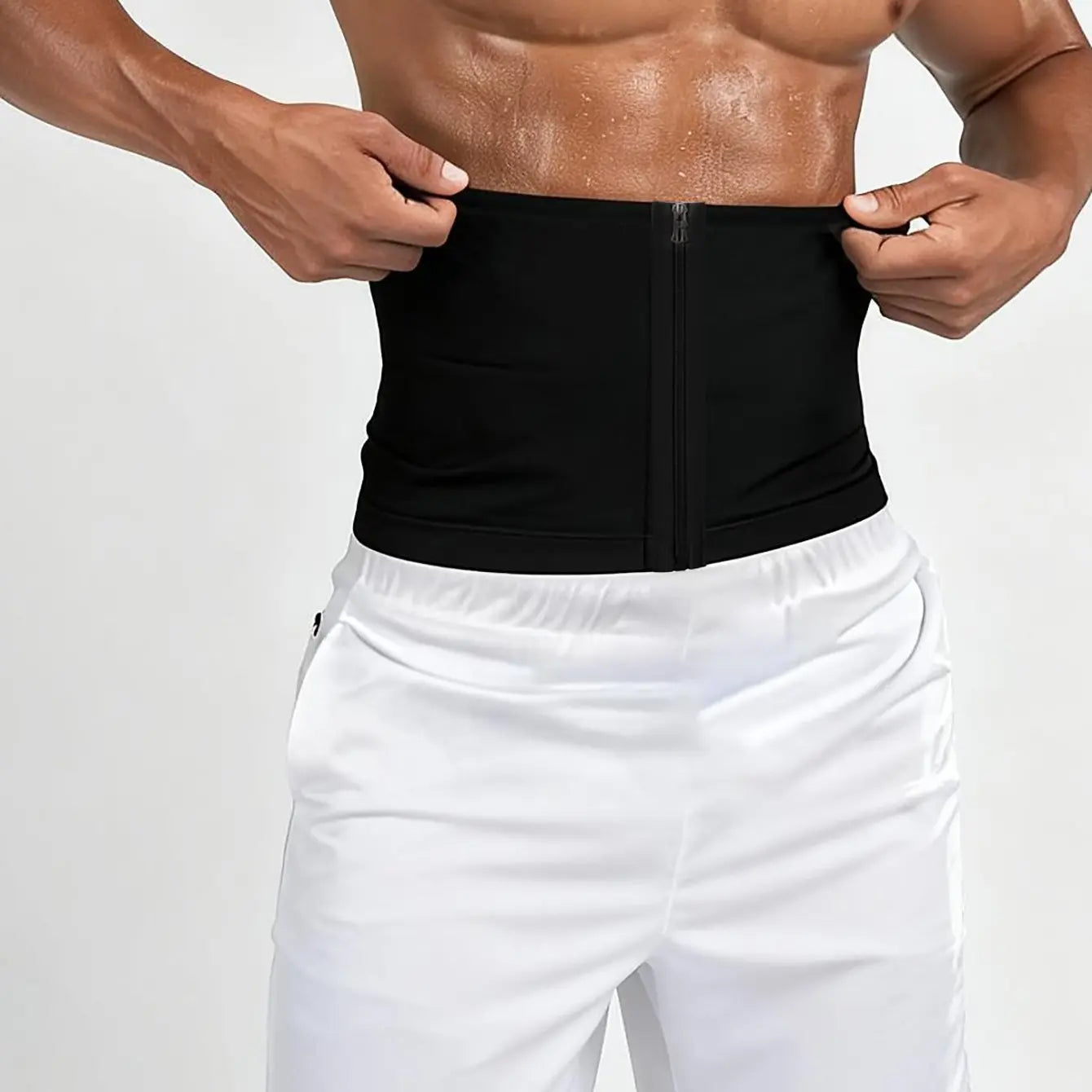 Waist Trainer Trimmer Zipper Sweat Belt Band for Men, Sauna Belt Suit Workout, Sporty Design, All Seasons, Plain Pattern, Fitness Waist Trainer