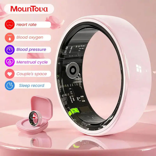 #6-#11 Pink & Black Ceramic Smart Couple Rings for Women & Men, Fitness & Sleep Tracker, Heart Rate & Stress Monitor, Cycle Tracking, IP68 Waterproof, 3–5 Day Battery, Ios & Android Compatible, with Charging Case